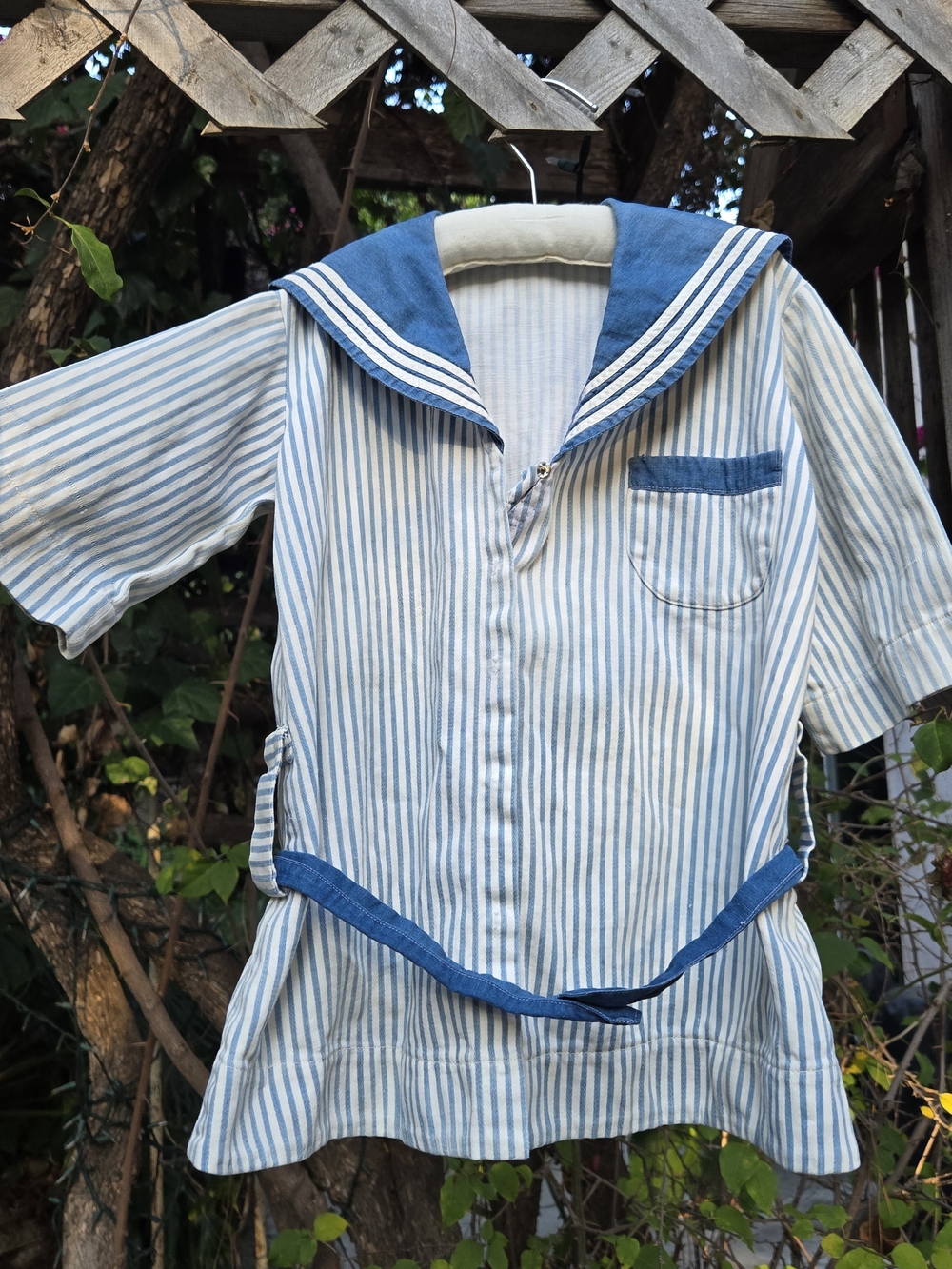 Vintage Blue & White Striped Sailor Top Faded Old Distressed 6 Years